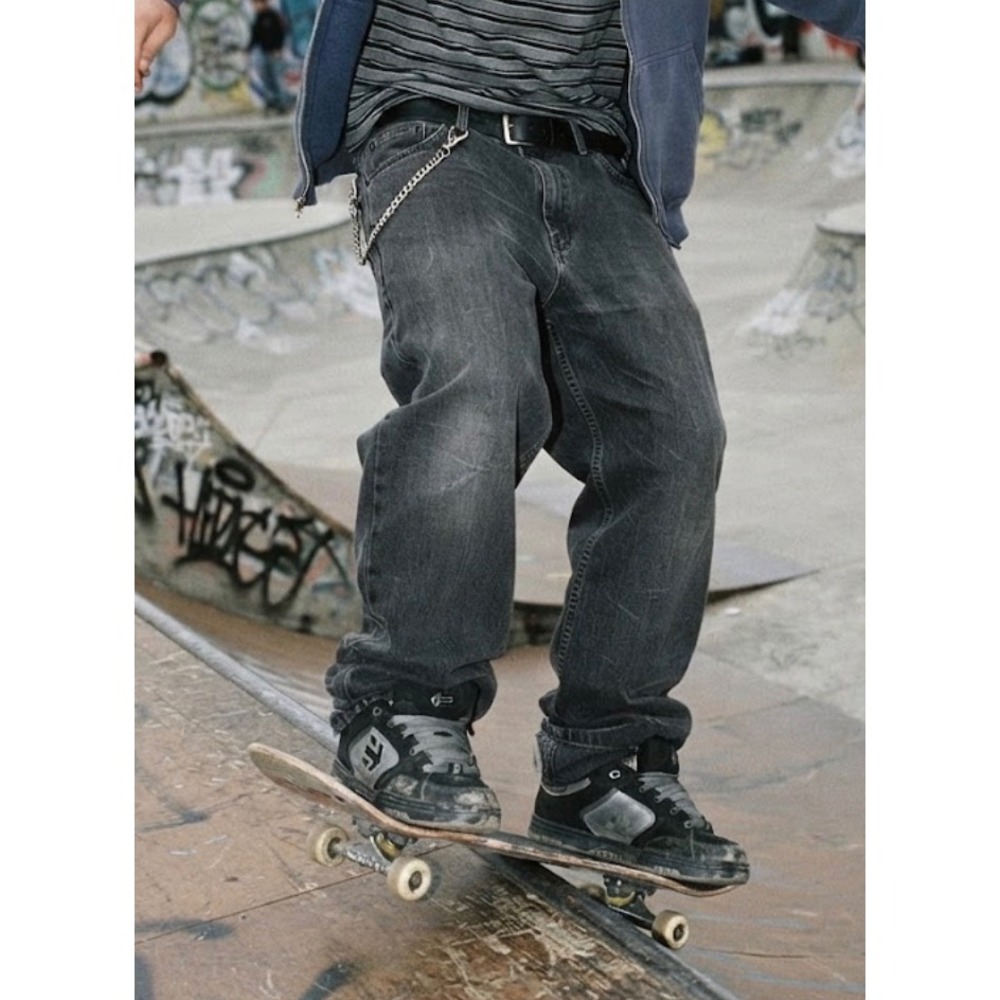 Mecca Since Day One Mens Classic Fit Jeans Faded Black Wide Leg Streetwear 40x32